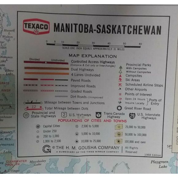 Vintage Texaco Road Map Manitoba Saskatchewan Motor Oil 1968 Ephemera HM Gousha - Picture 5 of 10